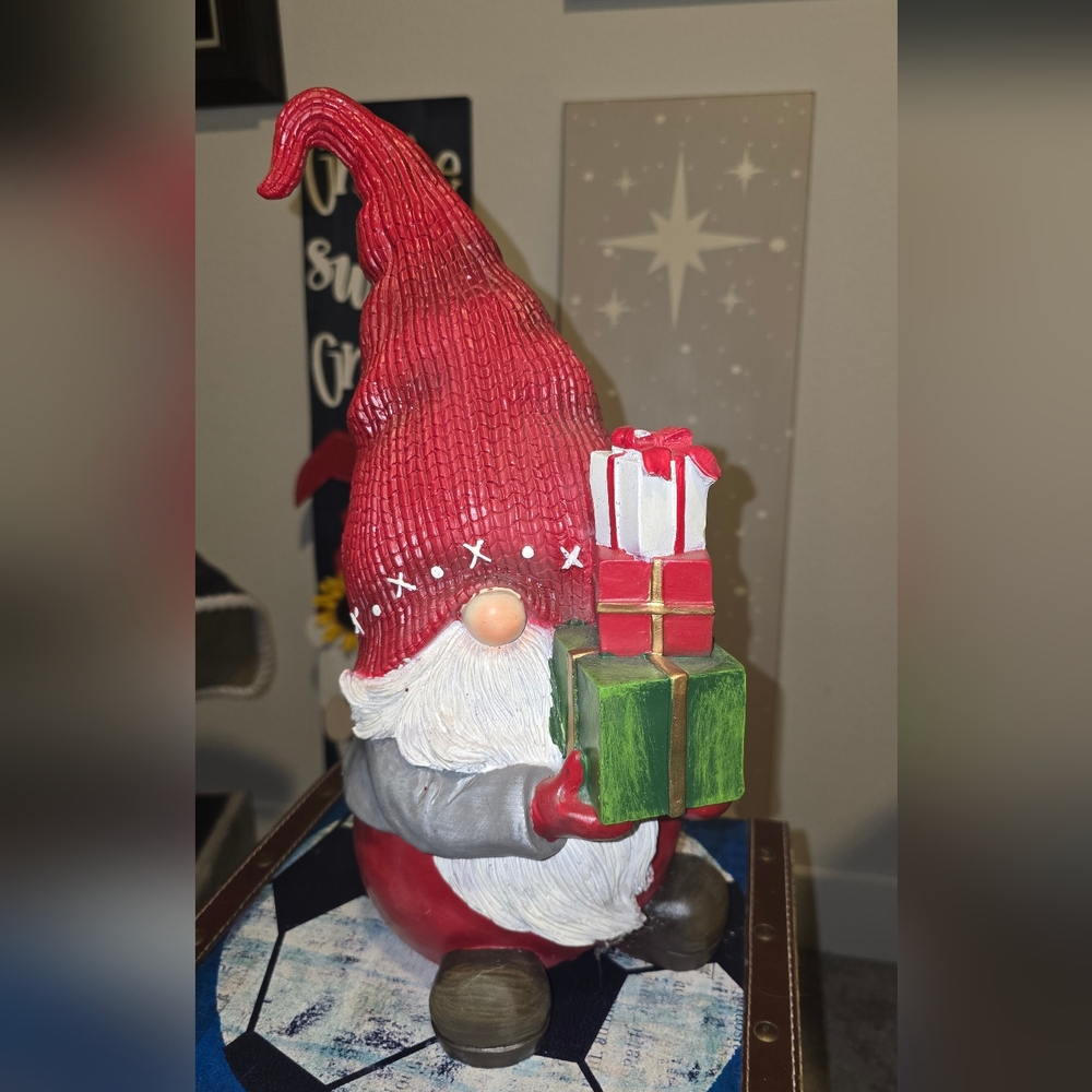 Festive Red and Green Holiday Gnome Figurine